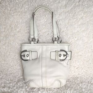 Coach White Leather Shoulder Bag with Silver Accents